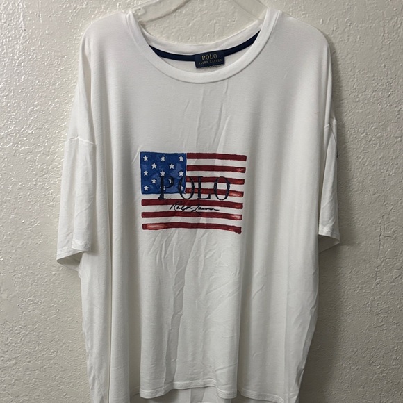 Polo by Ralph Lauren White Top with Red and Blue Flag Design - Picture 2 of 3